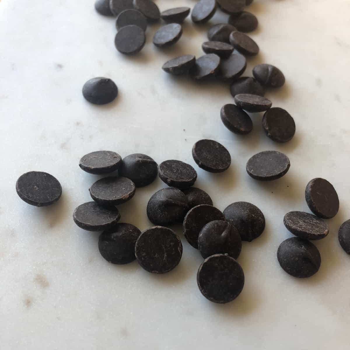 bittersweet chocolate chips on marble