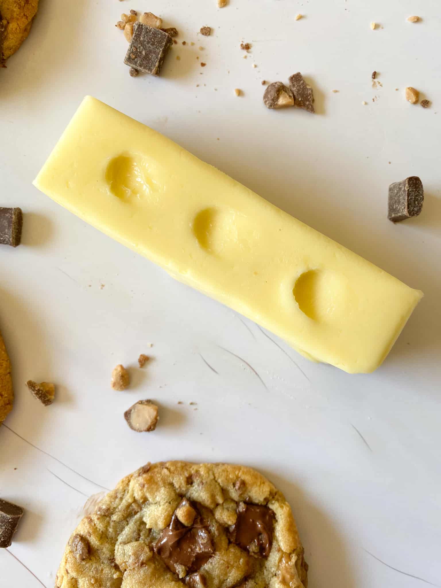 perfectly softened Hiland butter surrounded by chocolate chunks, toffee bits, and a bit of a cookie